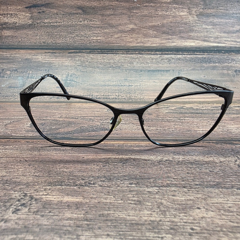 Tura R126 BLK Black Cat Eye Metal Eyeglass Frames 53-15-135 Filigree Temple